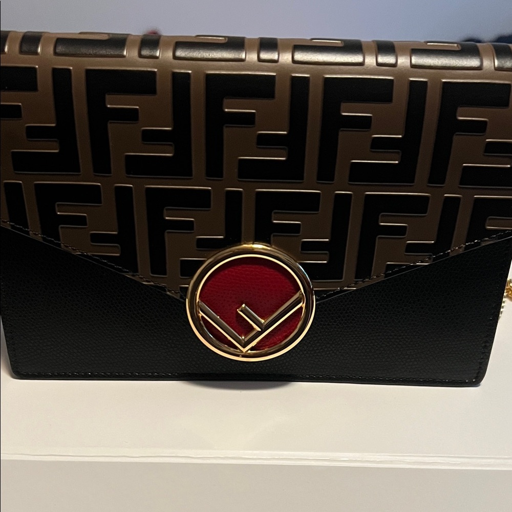 Fendi monogram and black cowhide envelope Woc chain bag